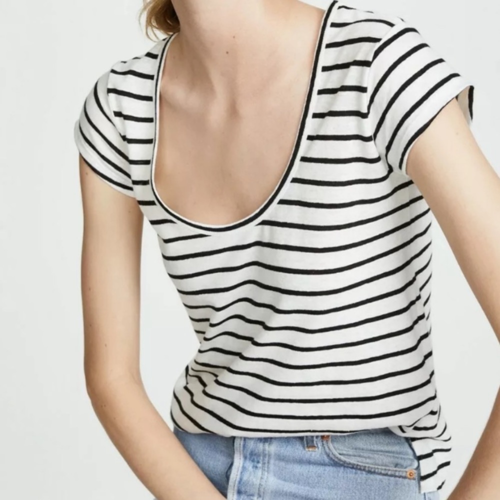 THEORY Striped Tee Top